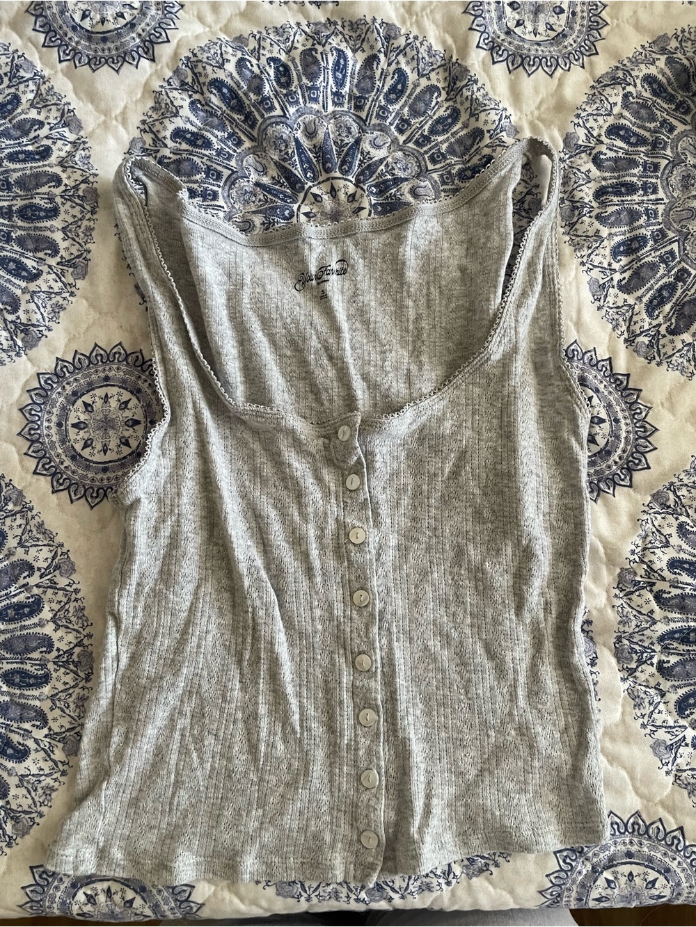 Brandy Melville Light Grey Ribbed Button Tank